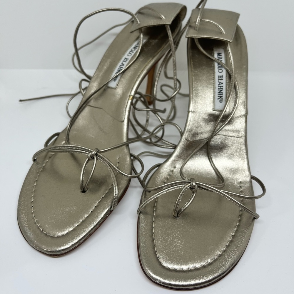 Silver Lace Up Manolo Blahnik Stiletto Heels